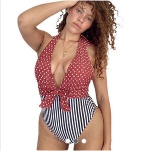 WEWOREWHAT Brooklyn Halter One Piece Bathing Suit Swimsuit Large NEW!